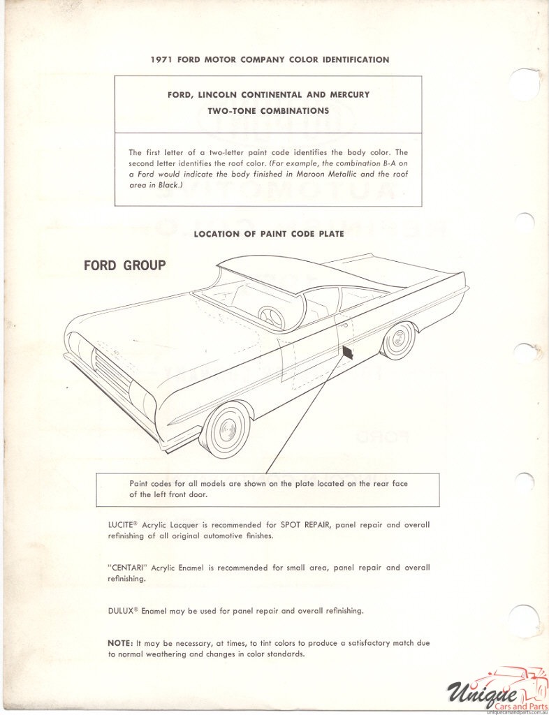 1971 Ford Paint Charts DuPont L 4